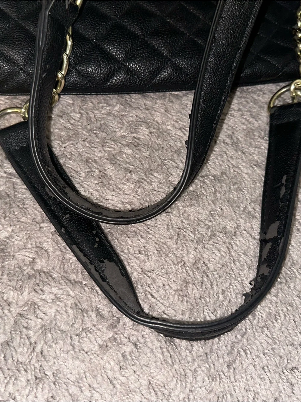 Betsey Johnson Black & White Polka Dot Quilted Tote with Gold Chain Handles